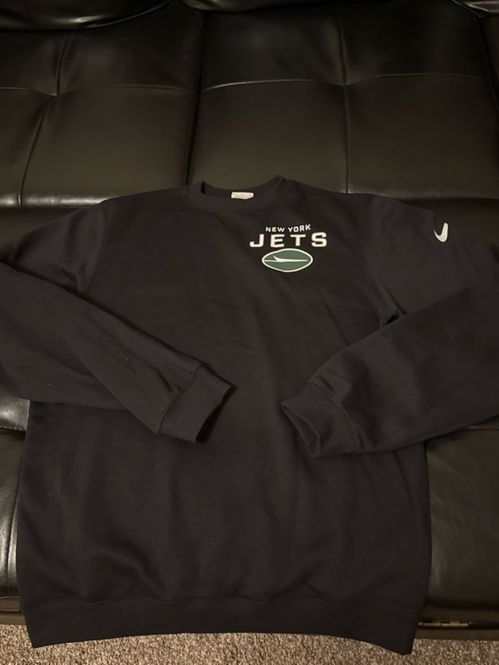 Nike New York Jets Black Crewneck Sweatshirt with Green Logo